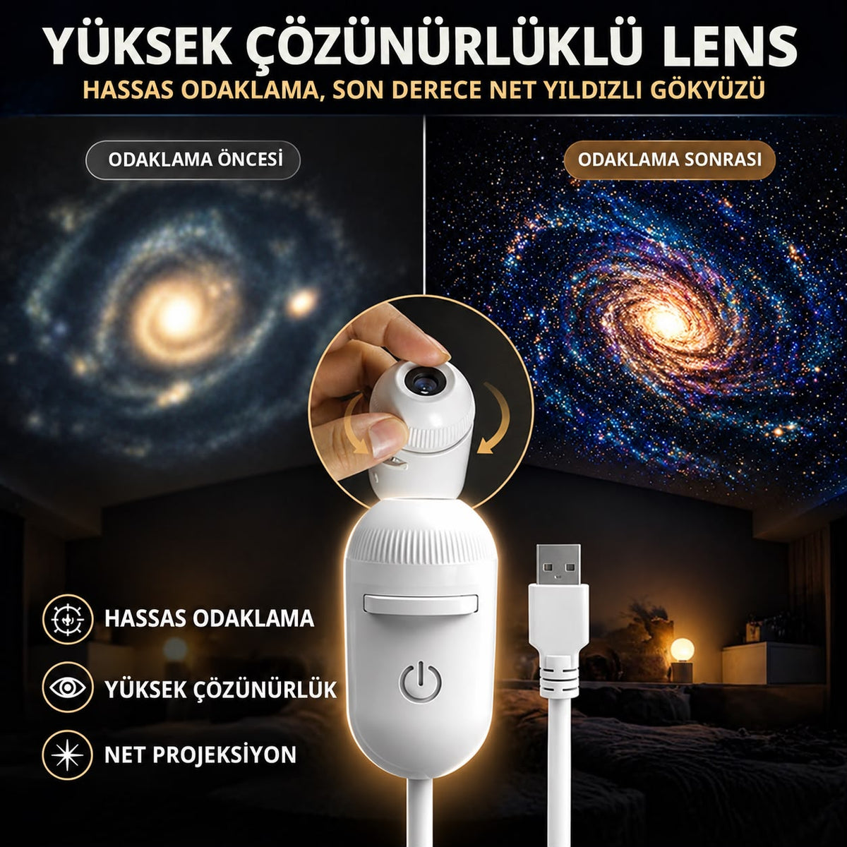 360° Galaxy Yıldız Projektörü