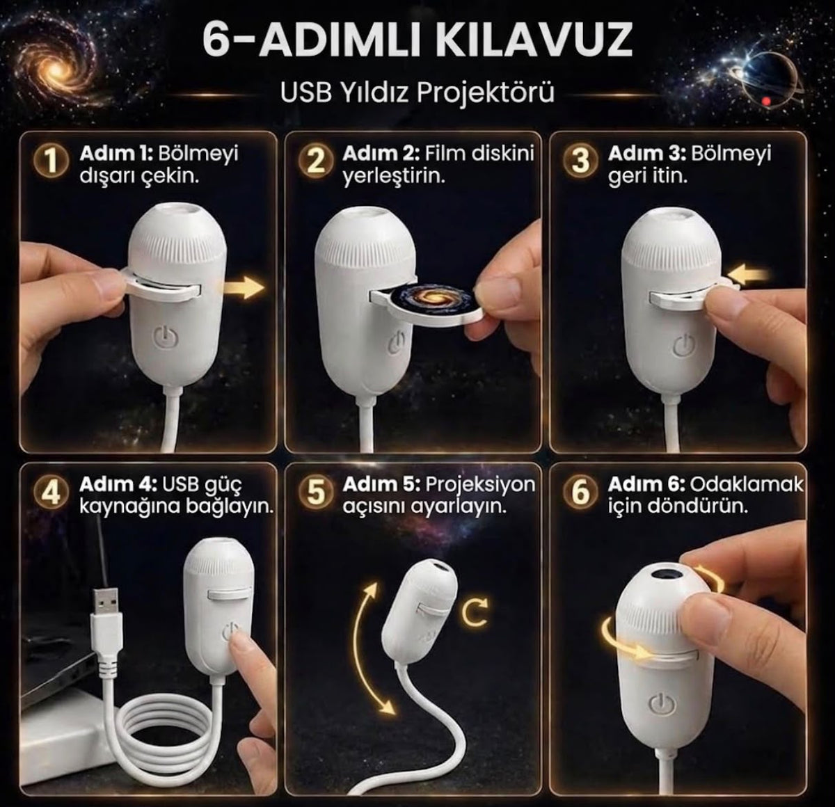 360° Galaxy Yıldız Projektörü