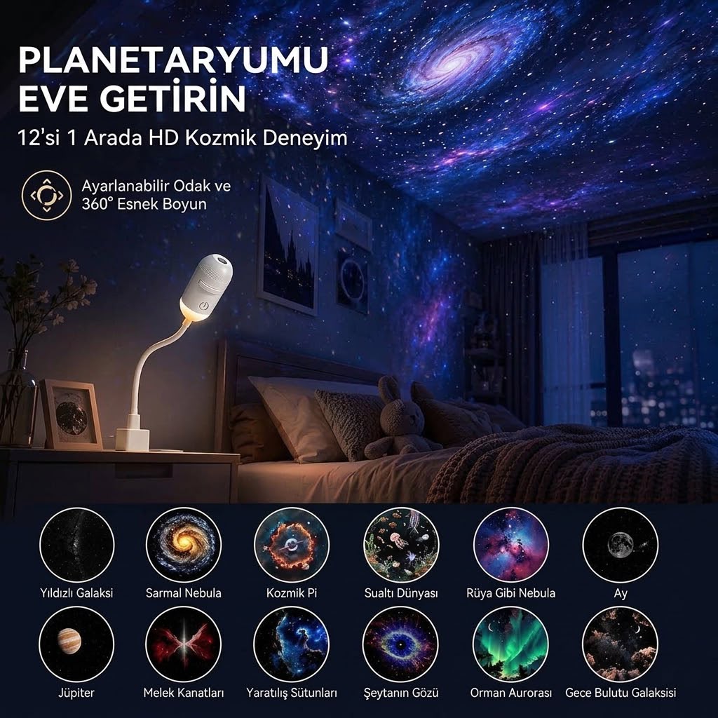 360° Galaxy Yıldız Projektörü